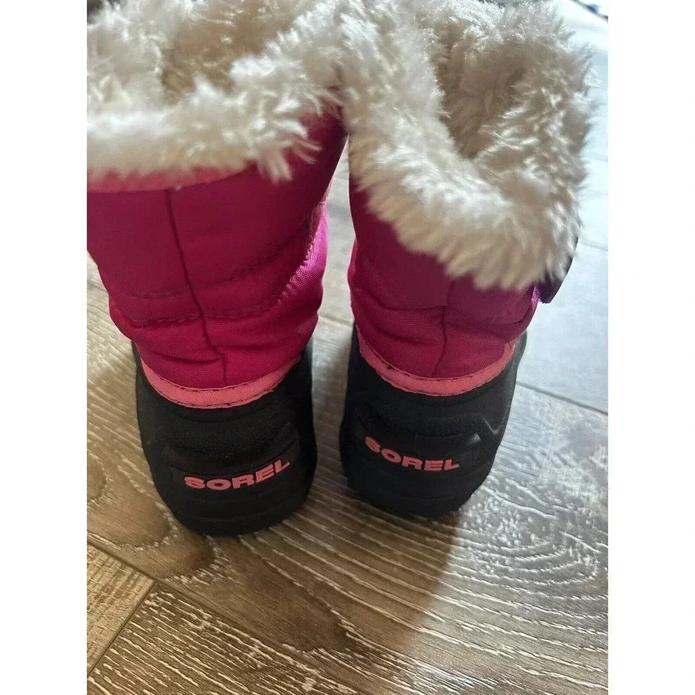 Sorel Girls Snow Commander Winter Boots Size 6 Pink Black NC1877-652